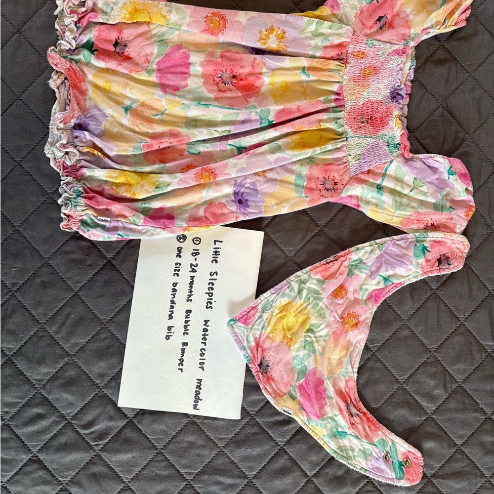 Little Sleepies Watercolor Meadow bib & bubble romper